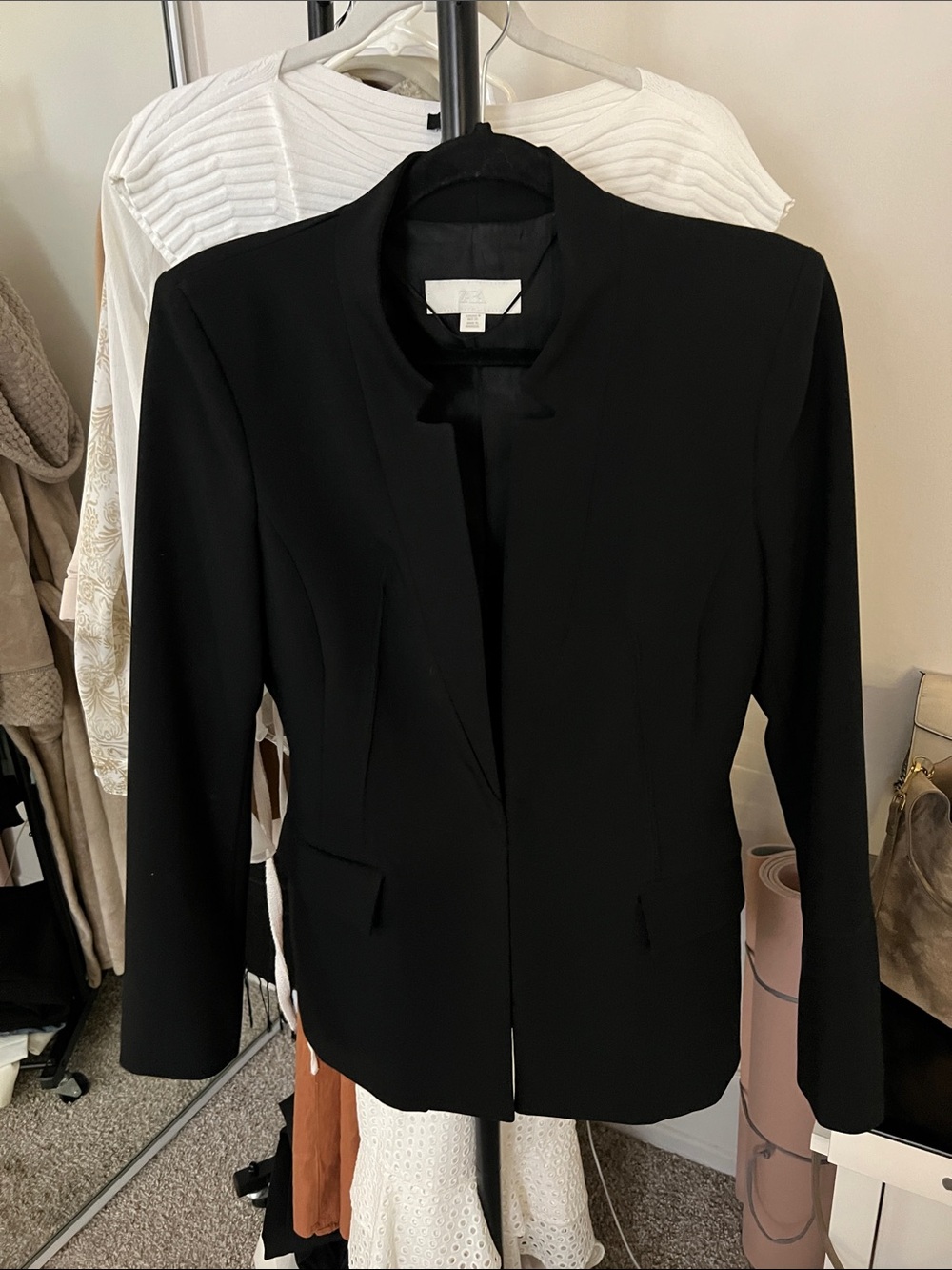 Zara Black Collarless Tailored Blazer